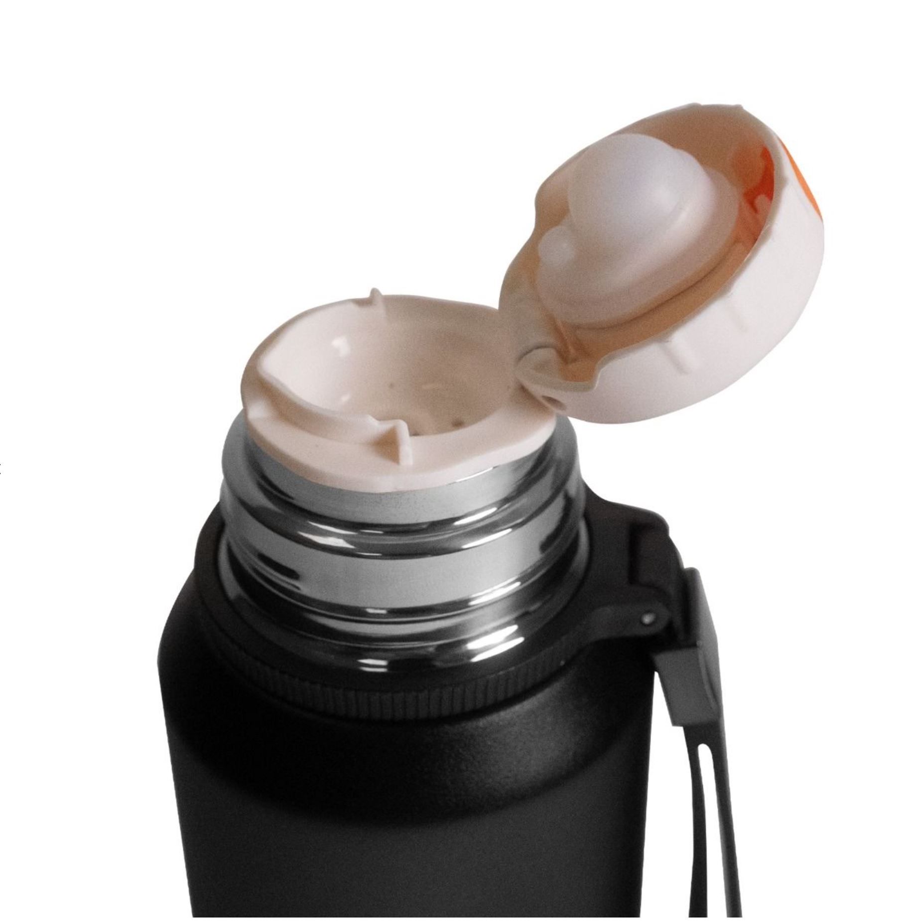 GymBeam Edelstahl-Thermosflasche 1 Liter schwarz mit Becher doppelwandig heiß & kalt bis 12 Std.