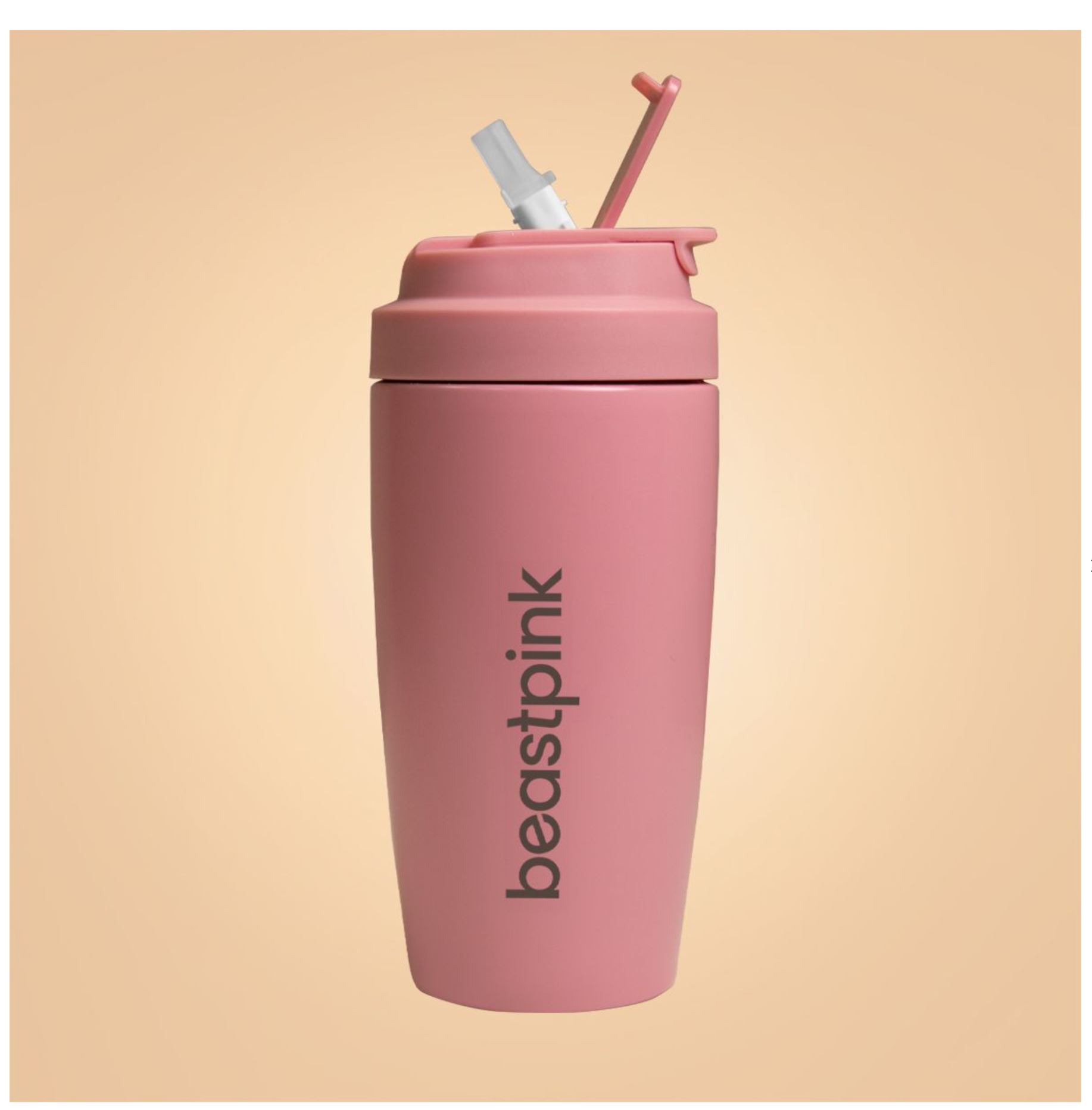 BeastPink Edelstahl-Thermobecher pink mit Strohhalm doppelwandige Isolierung für warm & Kaltgetränke 500 ml