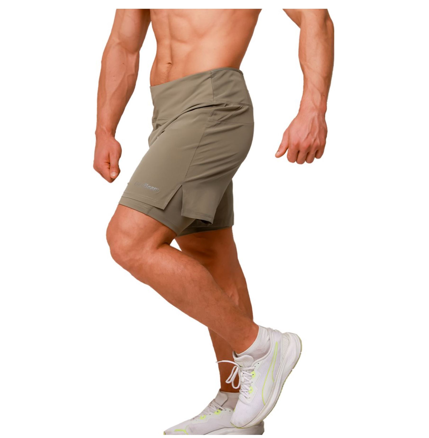 GymBeam PULSE Laufshorts 2in1 atmungsaktiv & schnelltrocknend mit Rückentasche Vetiver Gr. S