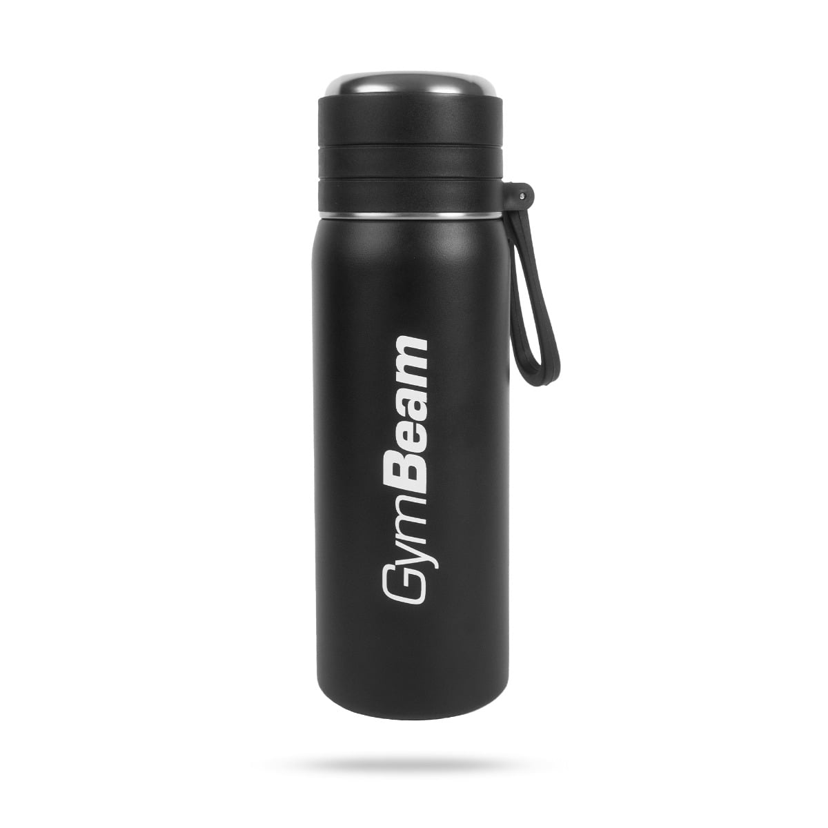 GymBeam Edelstahl-Isolierflasche 500 ml doppelwandig mit Becher schwarz warm & kalt
