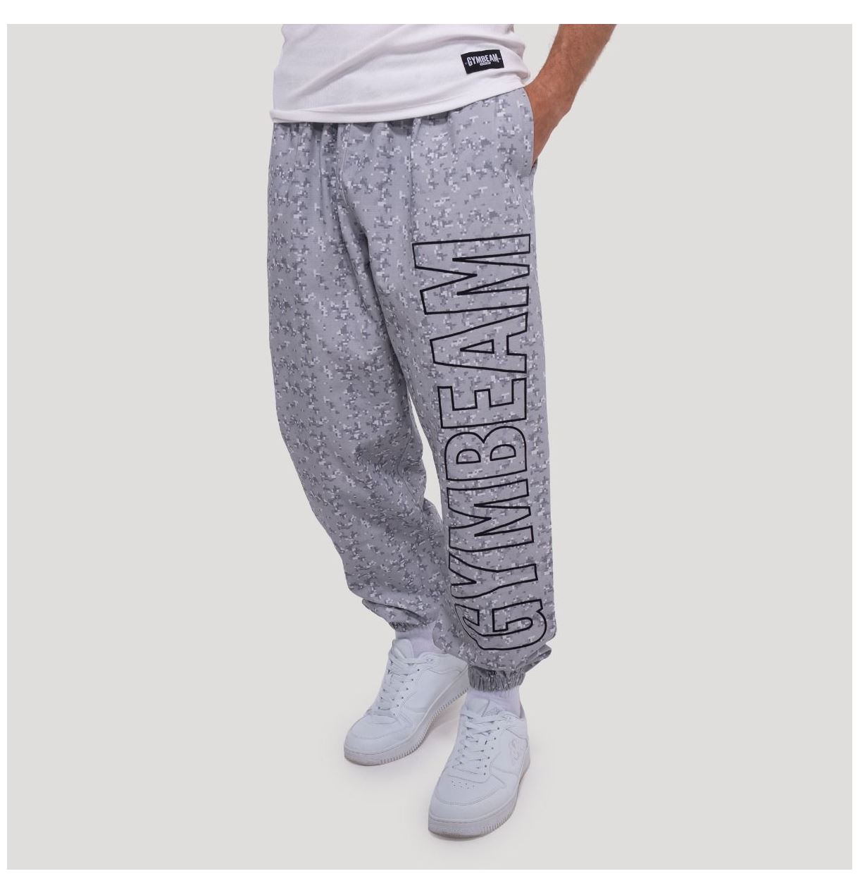 GymBeam Jogginghose grau Persistence mit Ripstop-Gewebe Bodybuilderhose oversized-Schnitt 100% Baumwolle Gr. S