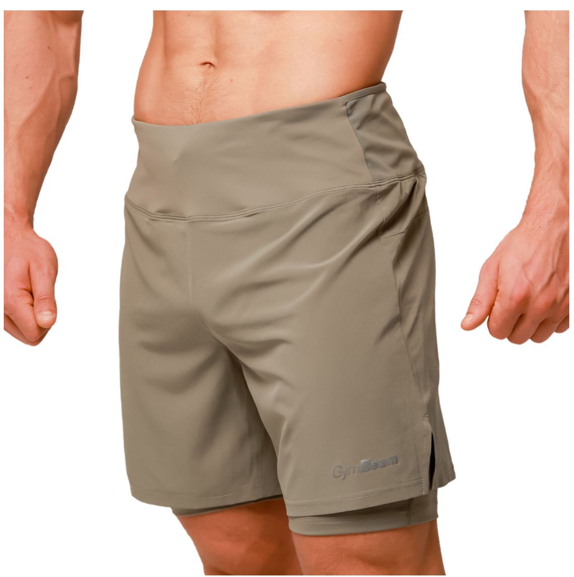 GymBeam PULSE Laufshorts 2in1 atmungsaktiv & schnelltrocknend mit Rückentasche Vetiver Gr. S