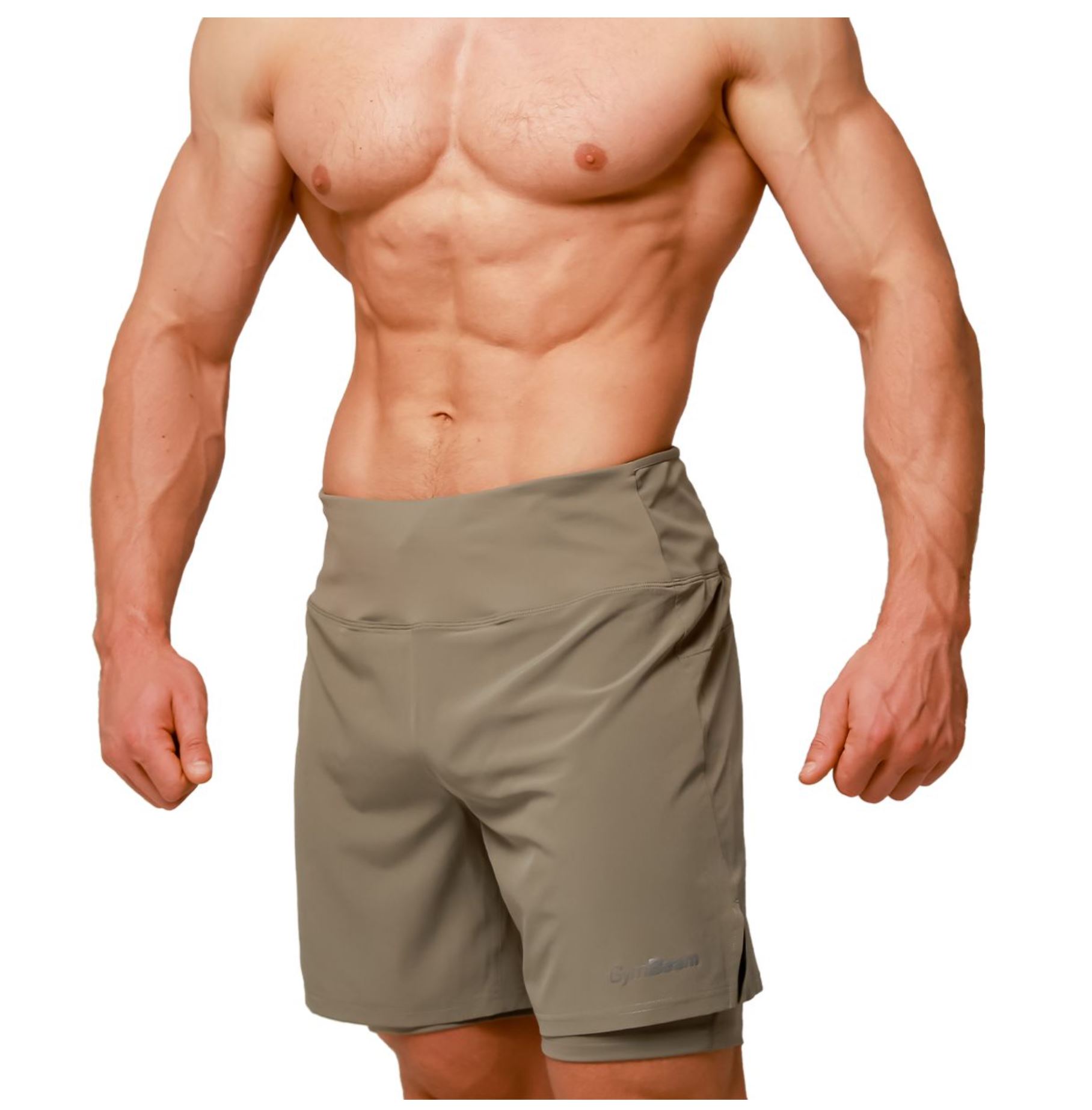 GymBeam PULSE Laufshorts 2in1 atmungsaktiv & schnelltrocknend mit Rückentasche Vetiver Gr. S