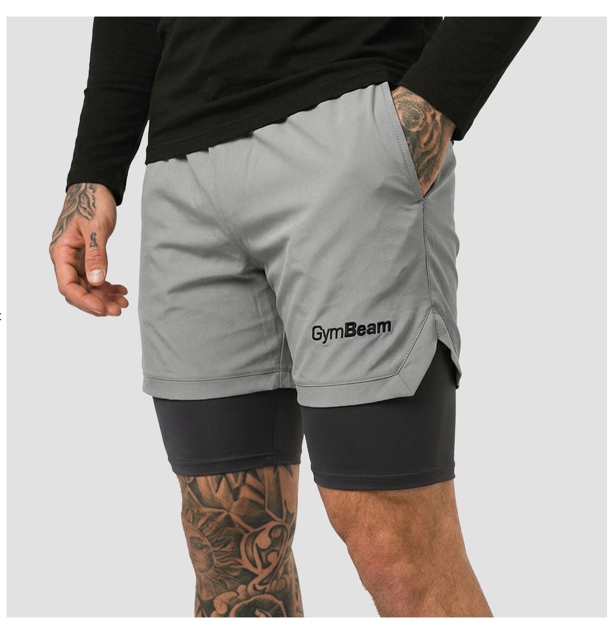GymBeam 2in1 Shorts smoke Radlerhose mit Shorts für Männer mit elastischem Innenfutter Gr. S