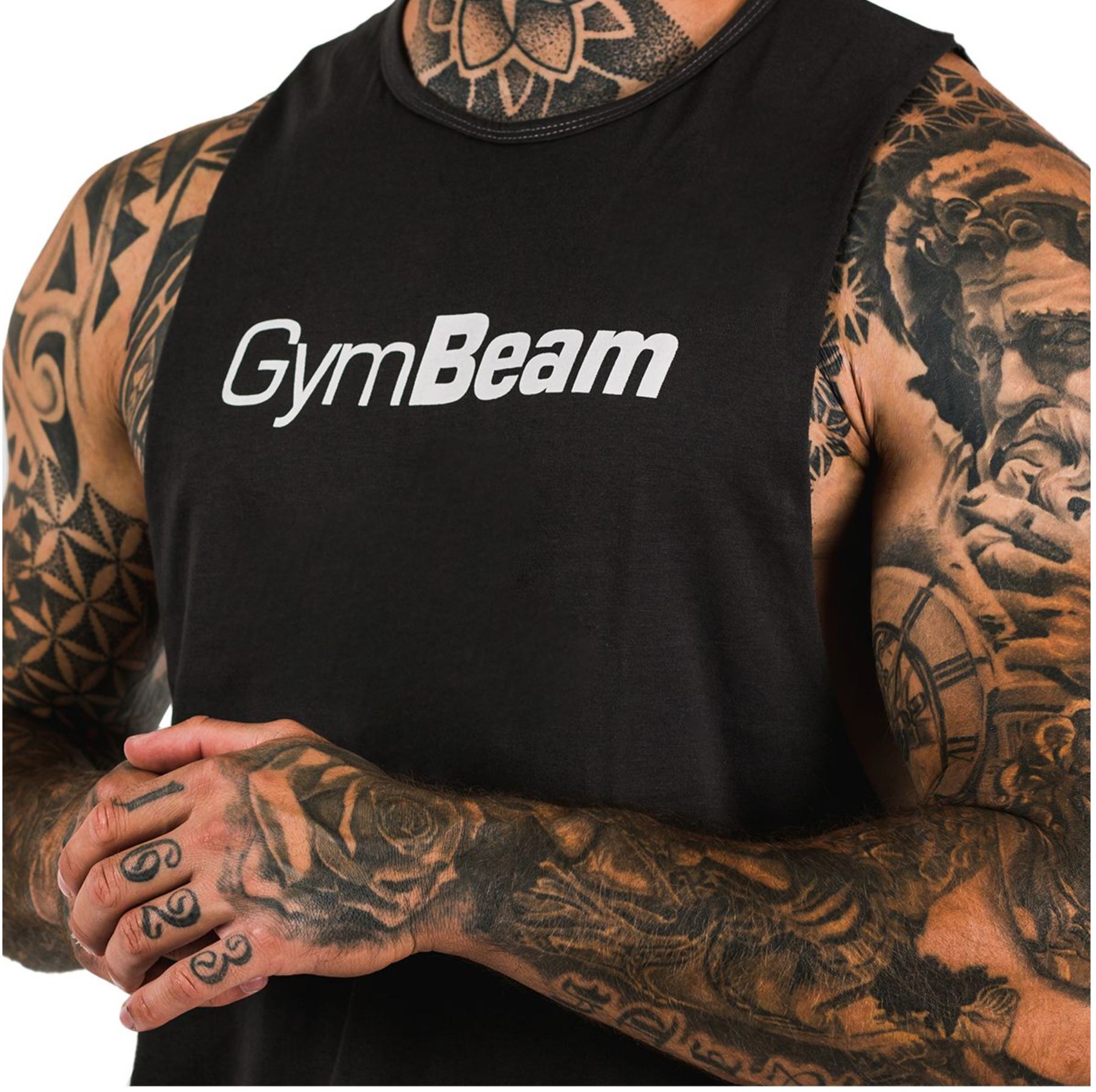 GymBeam CUT-OFF Tank Top schwarz mit offener Seite atmungsaktiv Gr. S