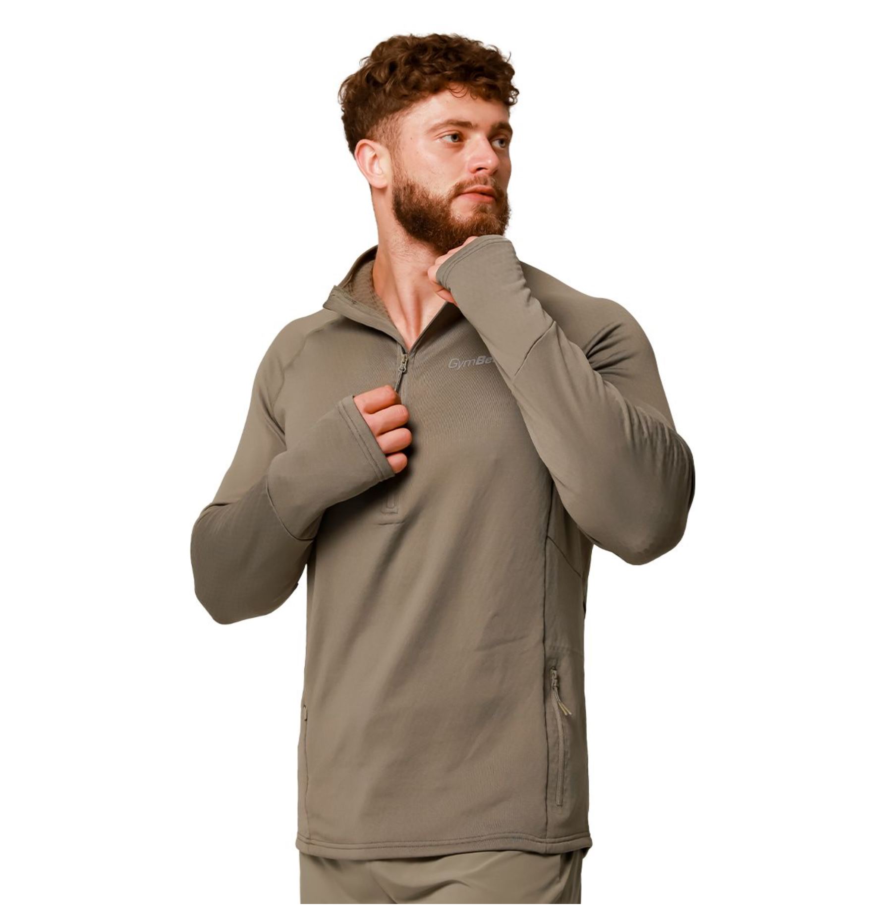 GymBeam PULSE Lauf-Sweatshirt mit Reißverschlusstaschen atmungsaktiv & schnelltrocknend Vetiver Gr. S