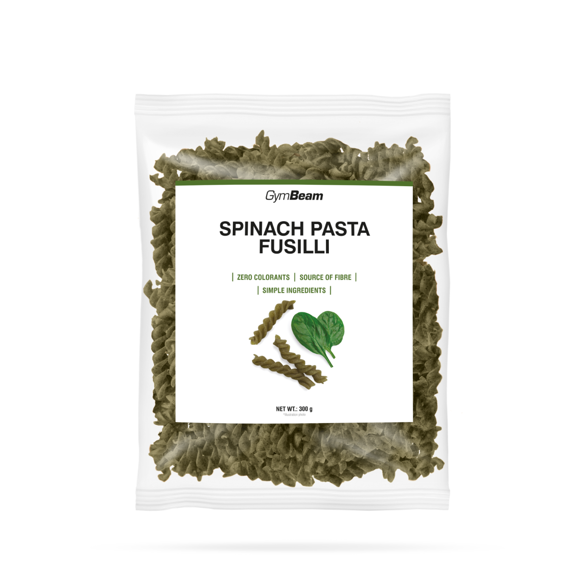 GymBeam Spinat-Pasta Fusilli mit getrocknetem Spinat & Weizennudeln Fertiggericht 300 g