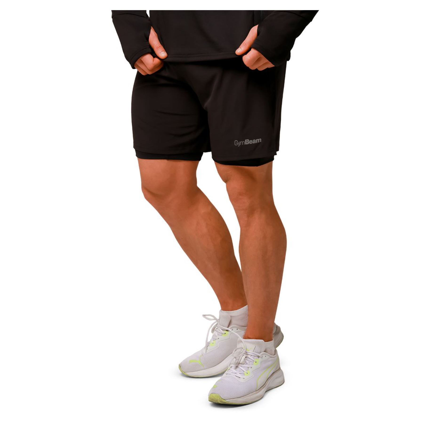 GymBeam PULSE Laufshorts 2in1 atmungsaktiv & schnelltrocknend mit Rückentasche Schwarz Gr. XXL