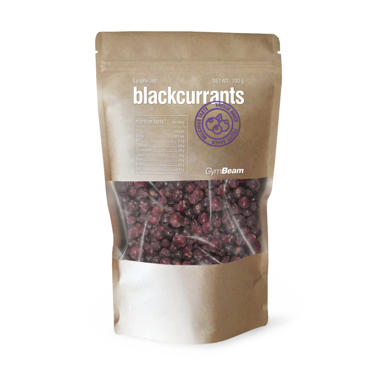 GymBeam schwarze Johannisbeeren gefriergetrocknet Fruchtsnack 100 g
