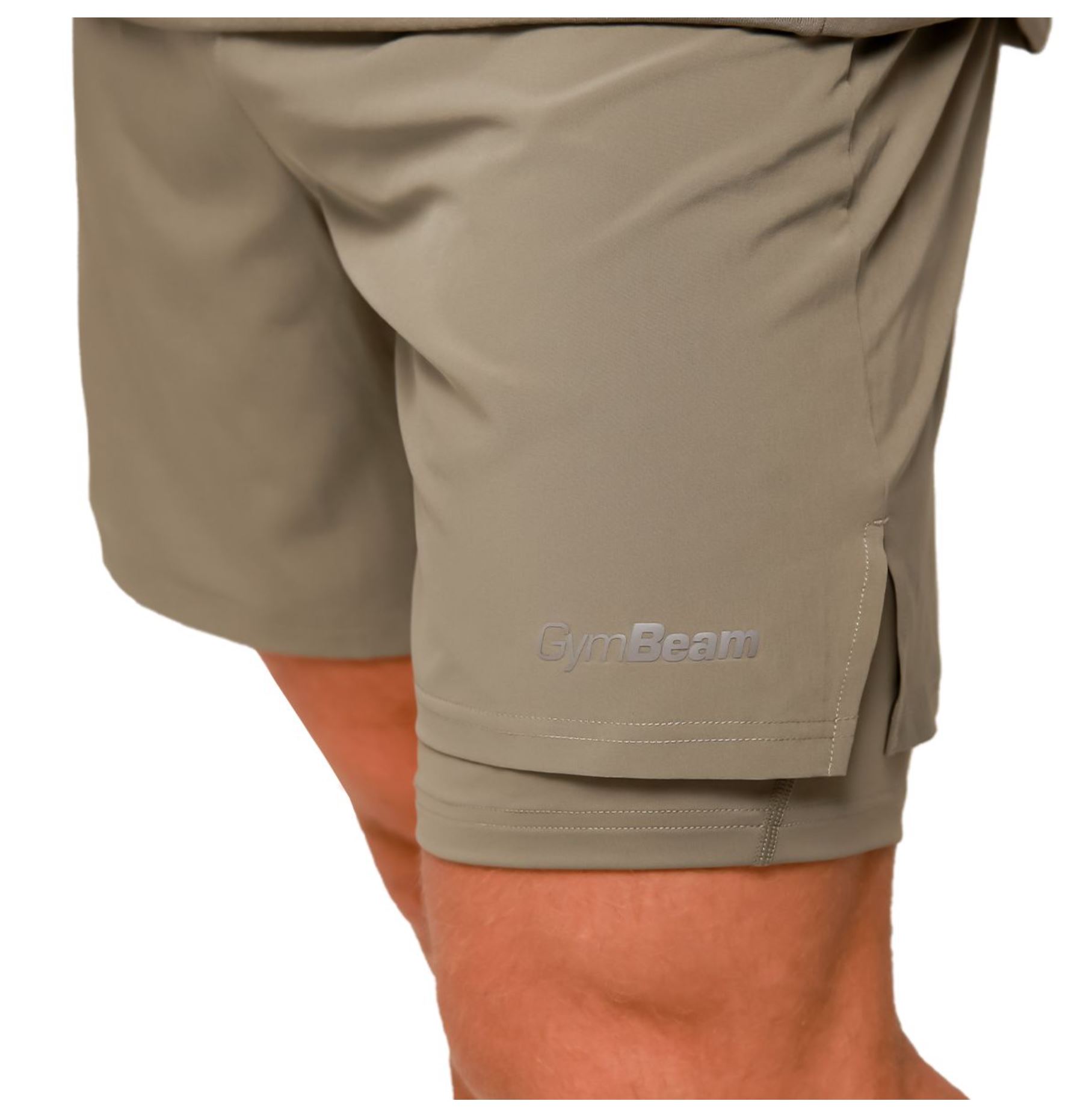 GymBeam PULSE Laufshorts 2in1 atmungsaktiv & schnelltrocknend mit Rückentasche Vetiver Gr. S