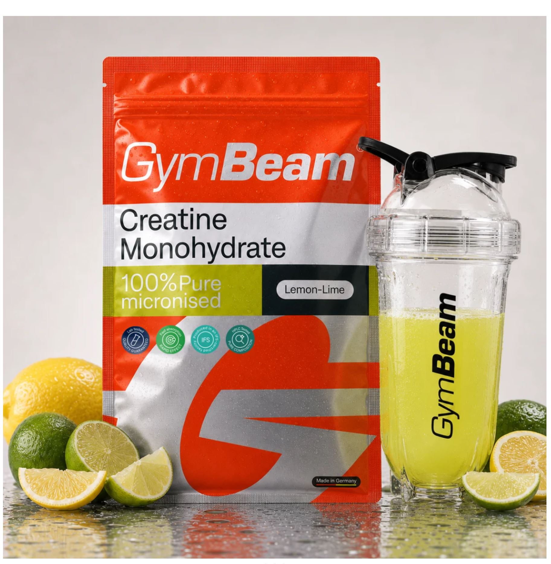 GymBeam 100% Kreatin-Monohydrat reines Creatin mit Zitrone-Limette Geschmack 500 g