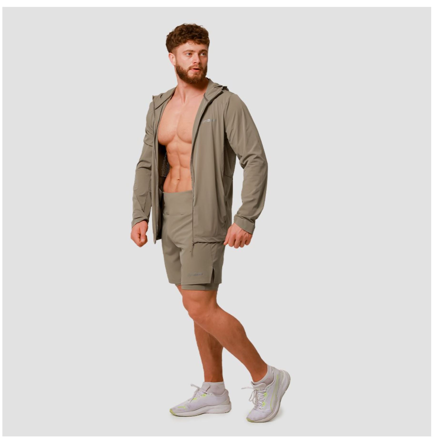 GymBeam PULSE Laufjacke wasserdicht Trainingsjacke DWR-Imprägniert Vetiver Gr. S