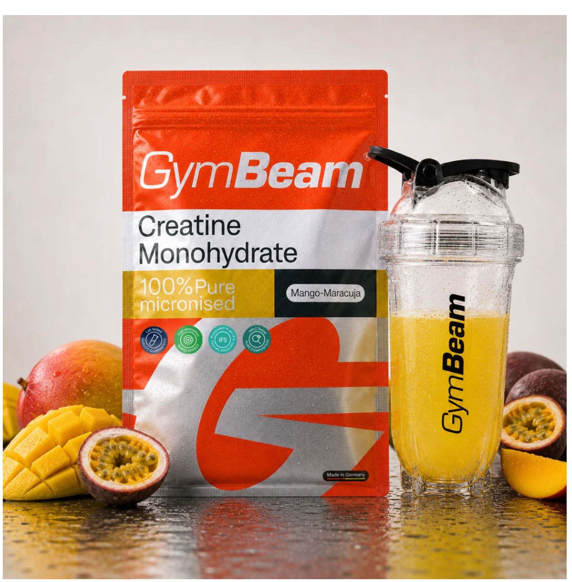 GymBeam 100% Kreatin-Monohydrat reines Creatin mit Mango-Maracuja Geschmack 250 g