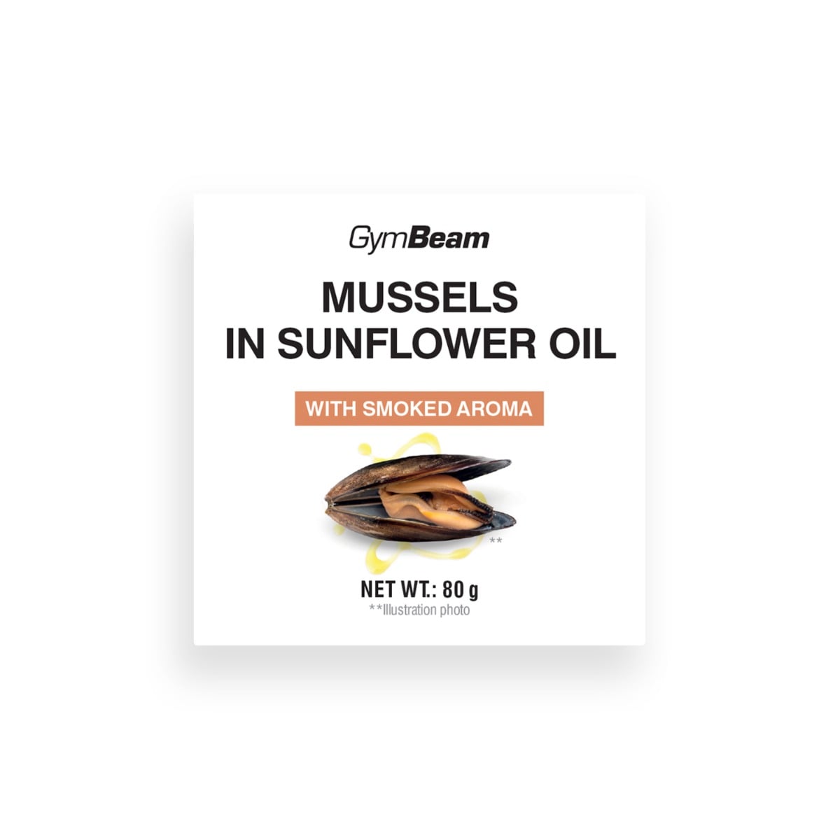 GymBeam Muscheln in Sonnenblumenöl mit Räucheraroma herzhafte Meeresfrüchte 80 g