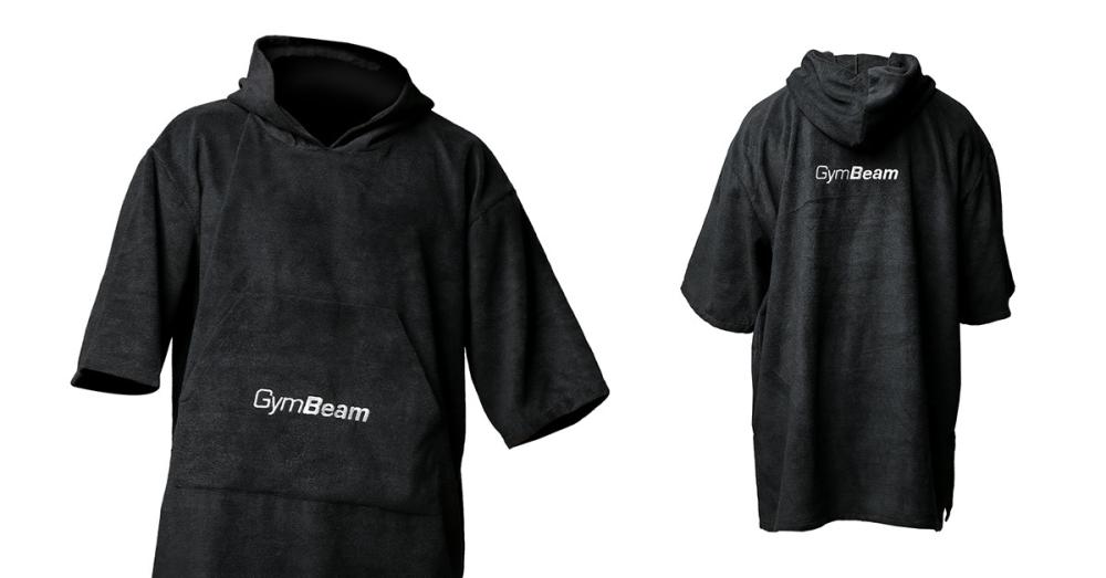 GymBeam Frottee-Handtuchponcho mit Kapuze Surfponcho schnelltrocknend Fitness Bademantel schwarz