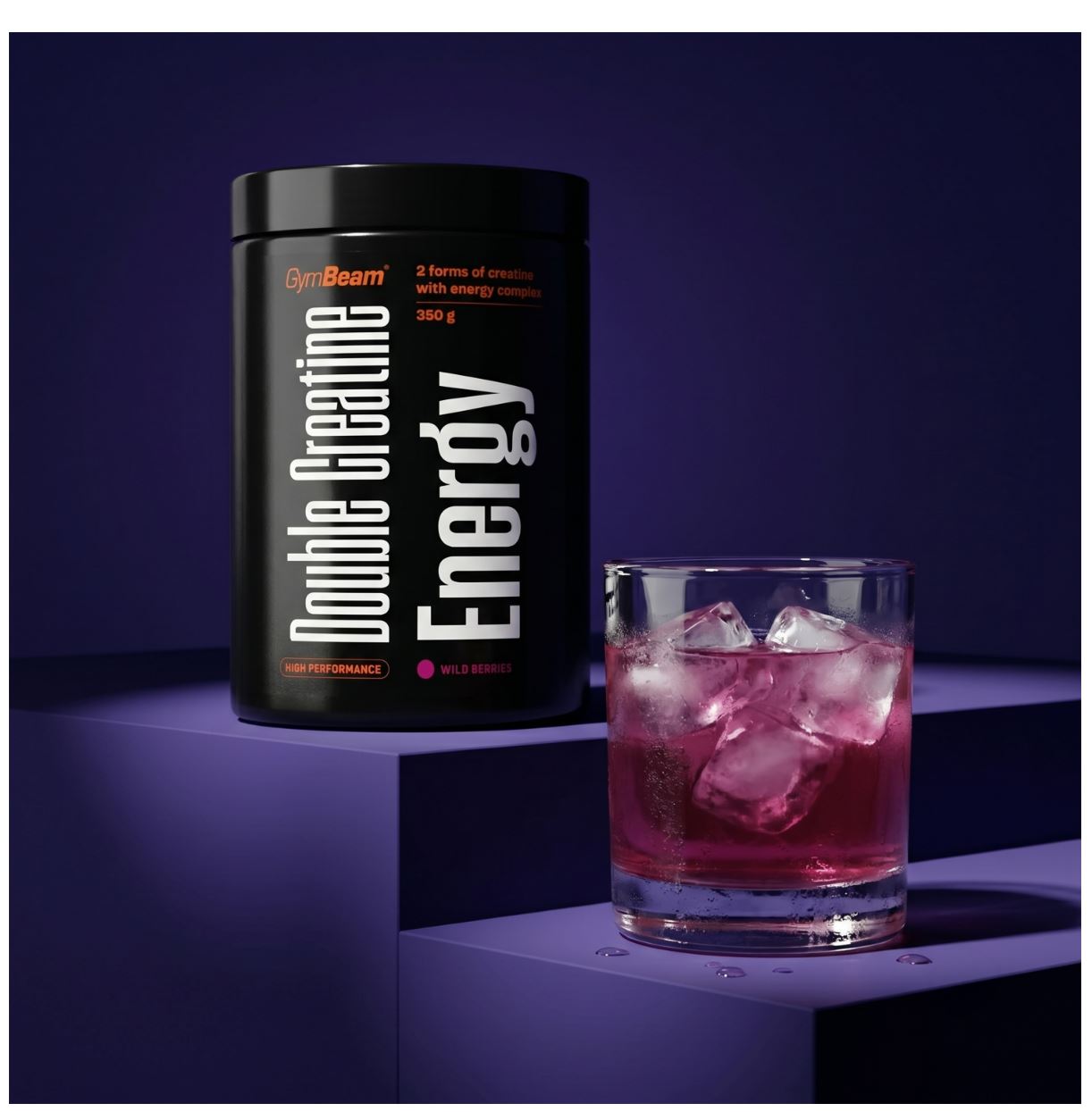 GymBeam Kreatin Wild-Berries Double Energy mit Vitaminen laktosefrei Creatin Energie-Power 350 g