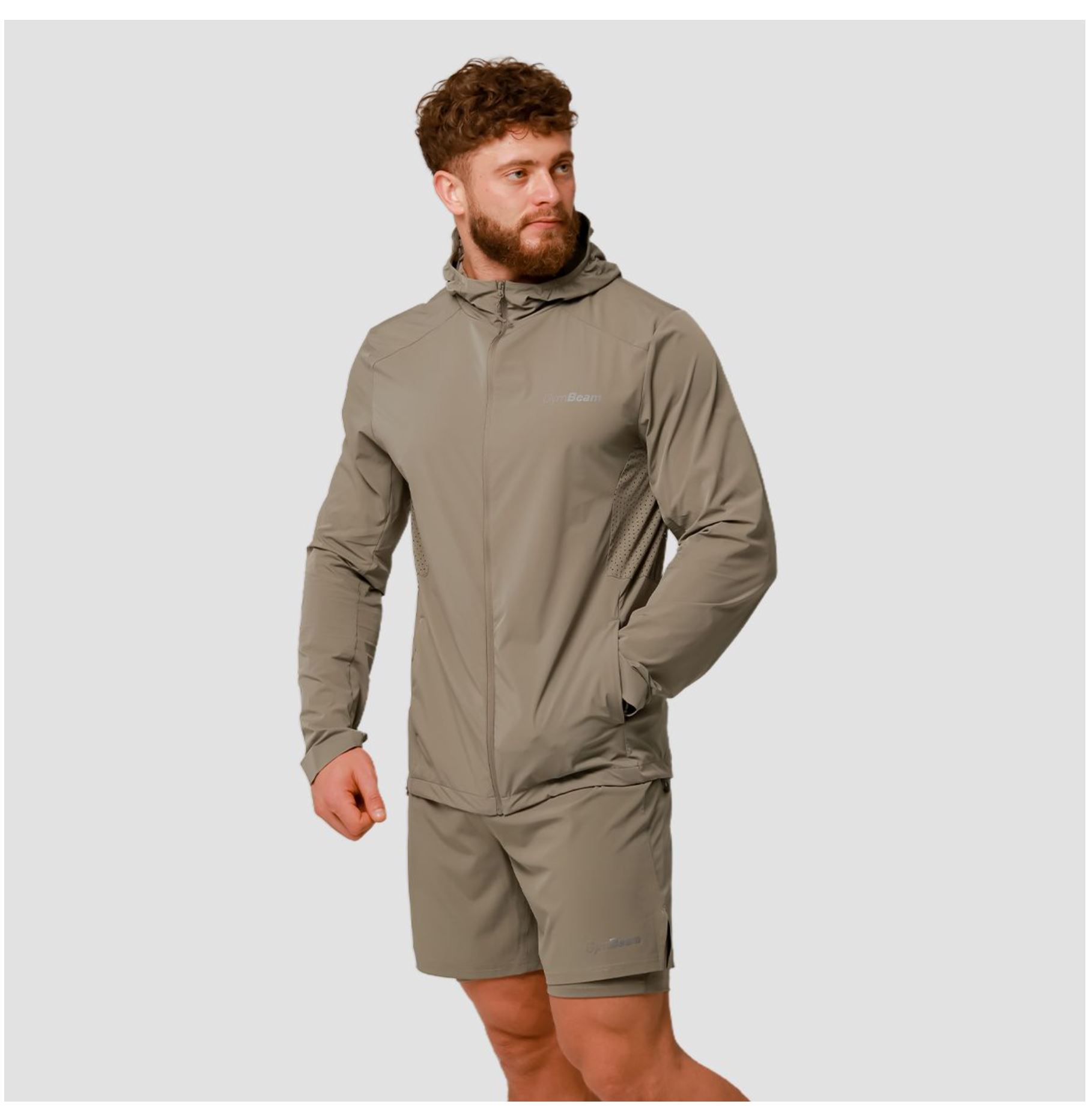 GymBeam PULSE Laufjacke wasserdicht Trainingsjacke DWR-Imprägniert Vetiver Gr. S