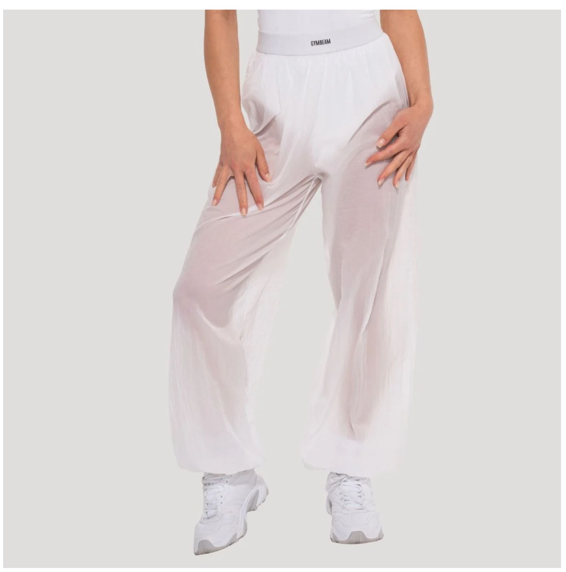 GymBeam FLOW Oversize Damenhose weiß transparentes Design Sporthose luftig locker Gr. S