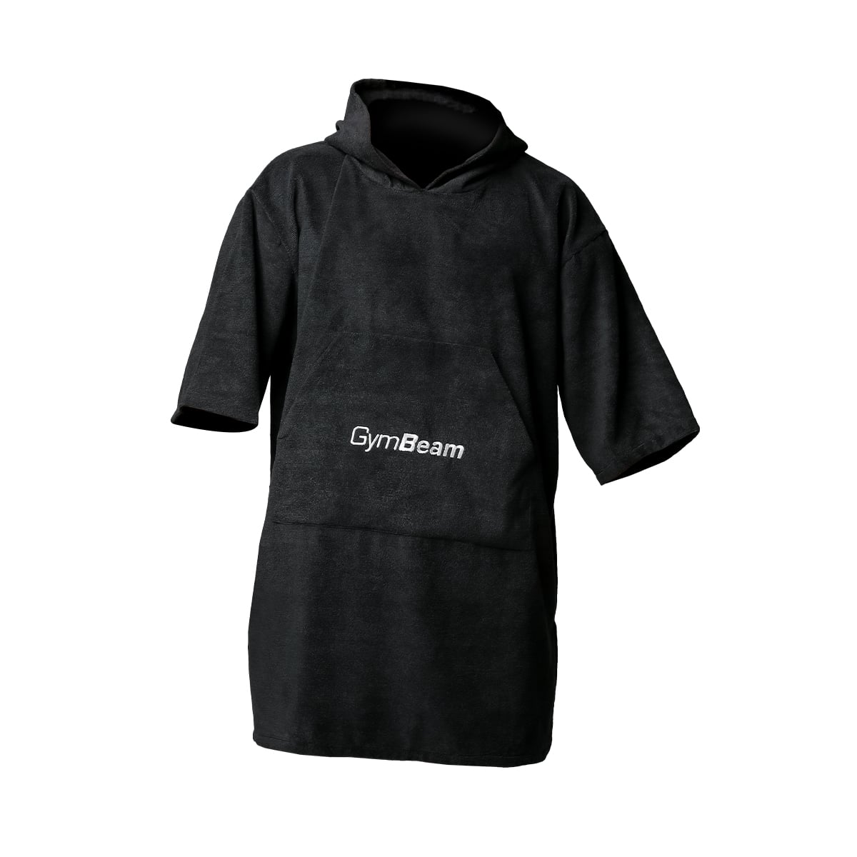 GymBeam Frottee-Handtuchponcho mit Kapuze Surfponcho schnelltrocknend Fitness Bademantel schwarz