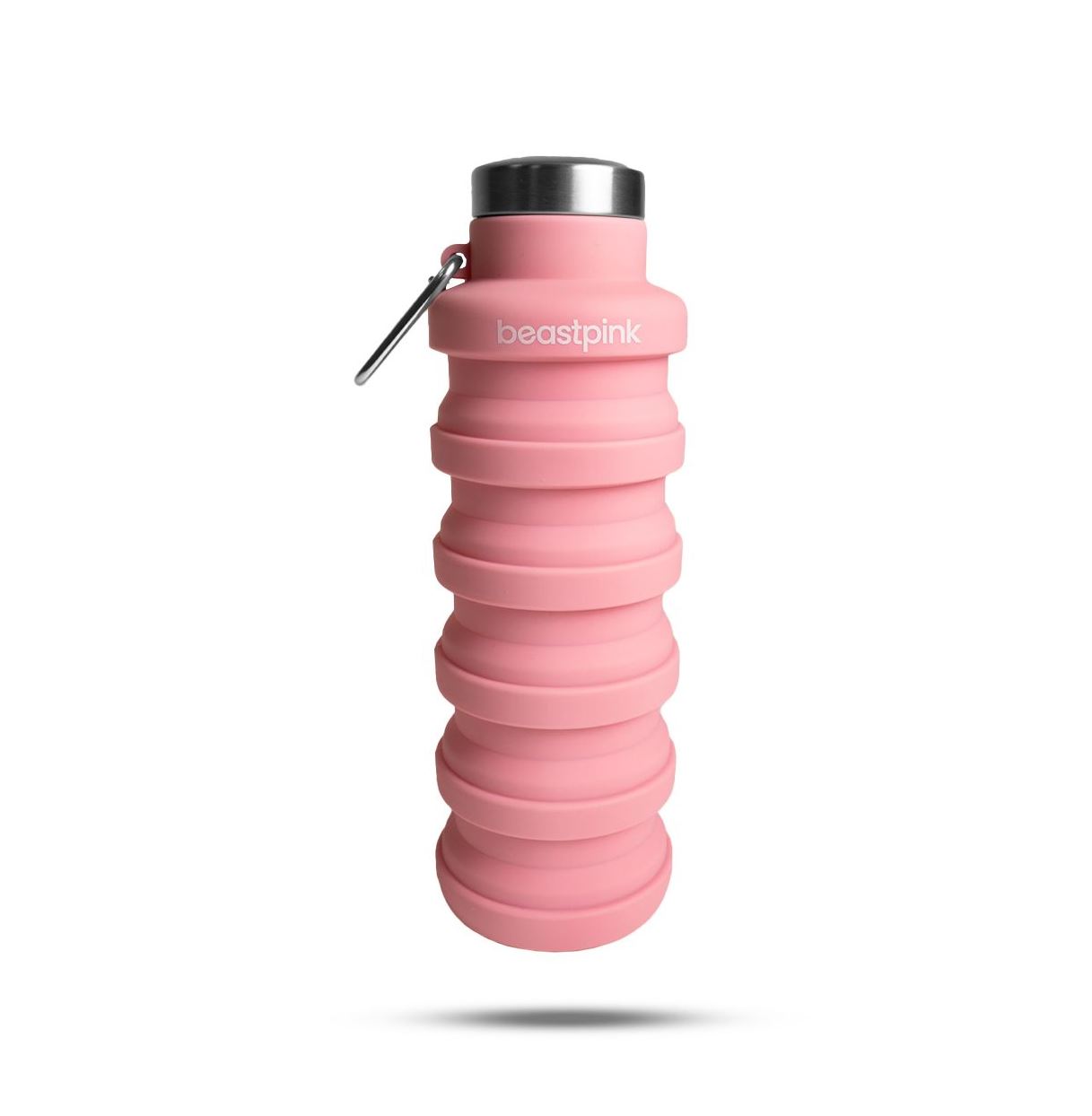BeastPink Faltbare Trinkflasche pink mit Karabinerhaken aus Silikon Kompakttrinkflasche als Minitrinkflasche 500 ml