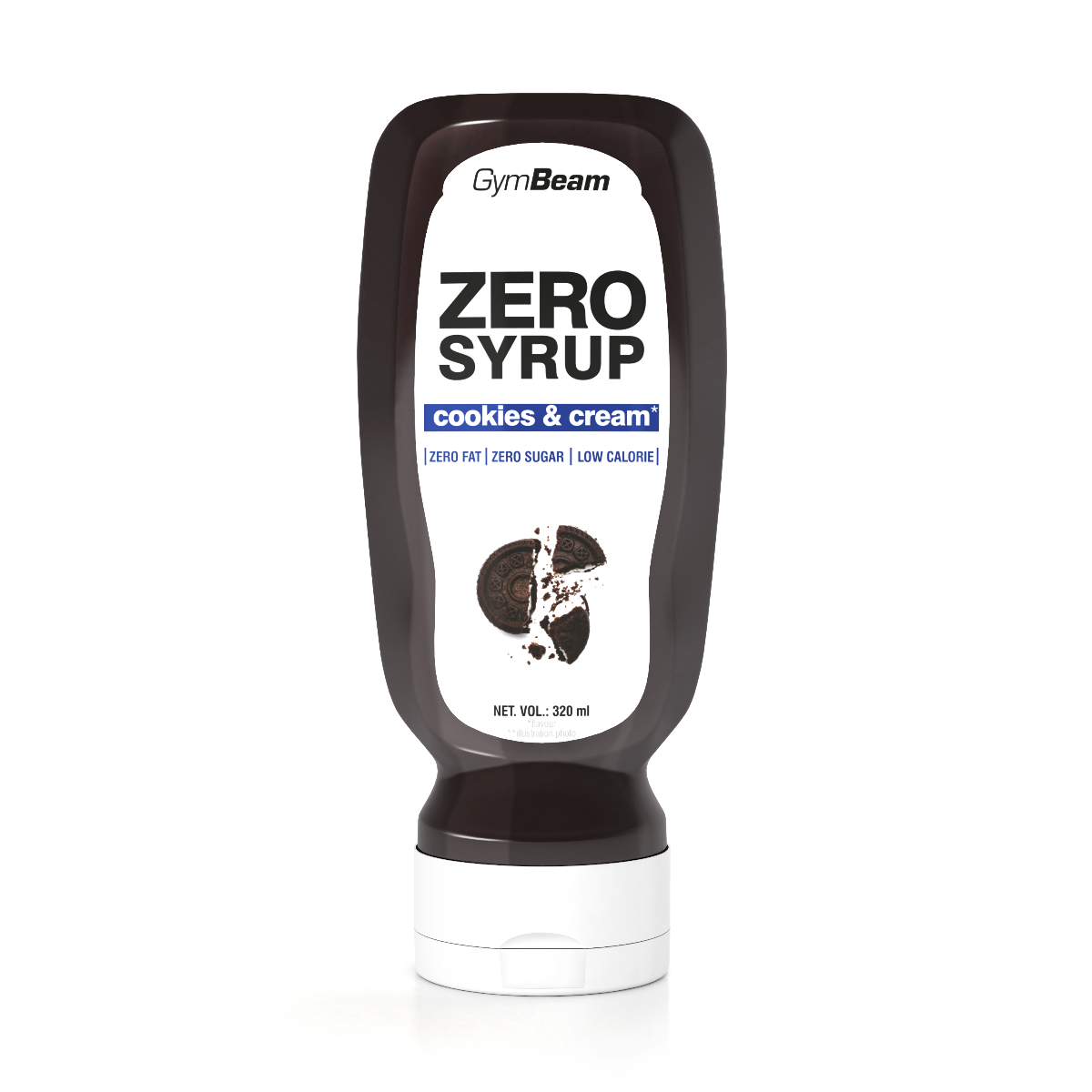 GymBeam Cookies & Cream Sirup Zero Zucker Cookies Soße im Spender 320 ml