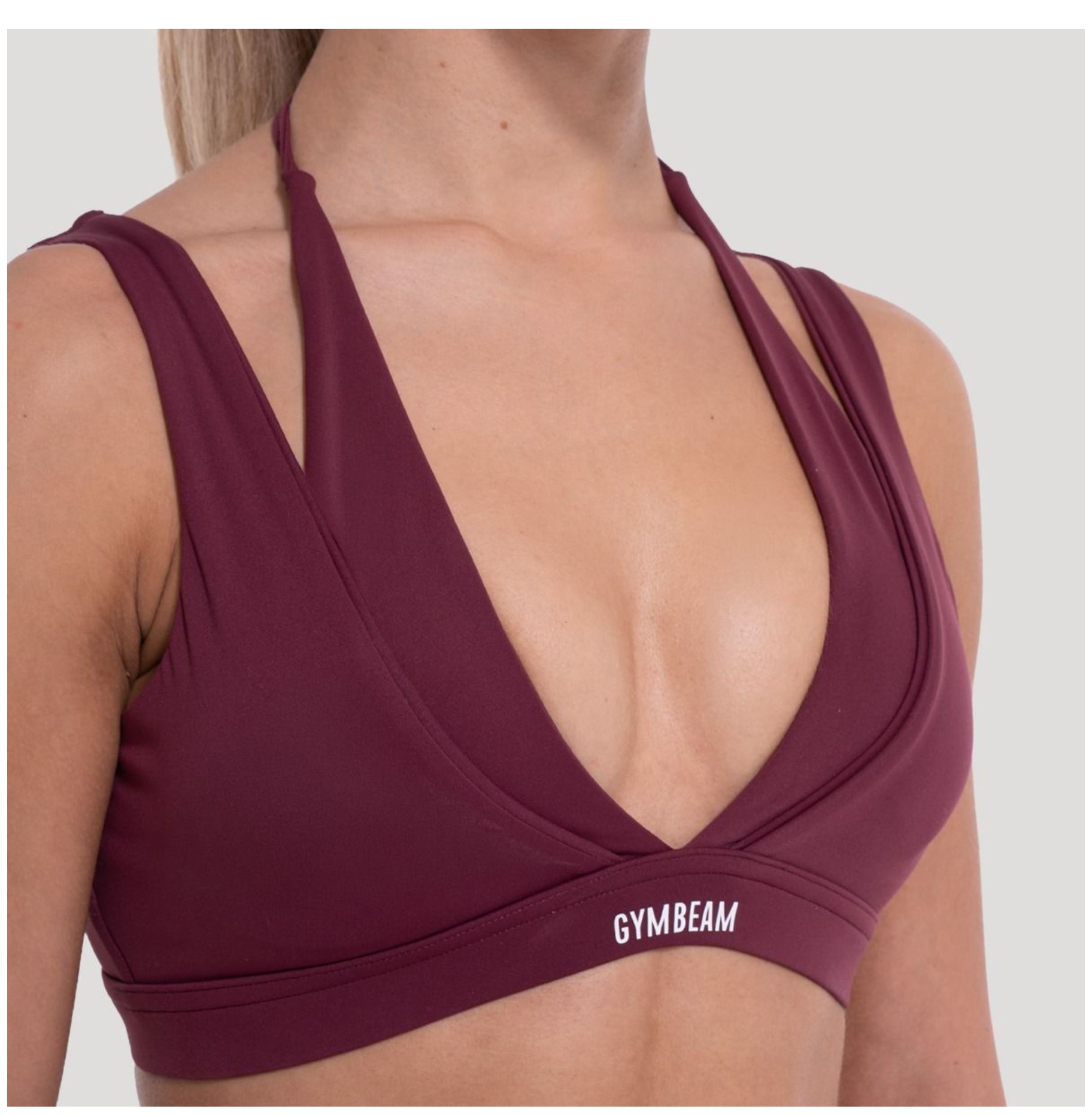 GymBeam Sport-BH FLOW in Wine zweilagiges Design Fitness-BH mit Stützkraft & V-Ausschnitt Gr. L